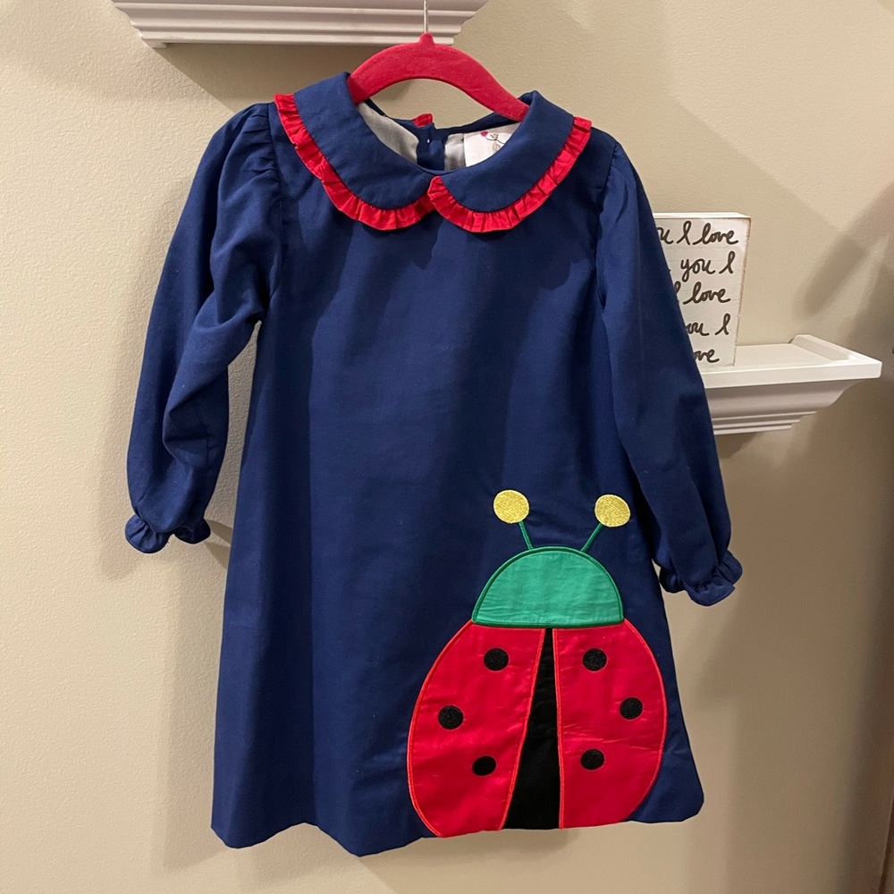 Eliza James cord dress ladybug long sleeve sz 4